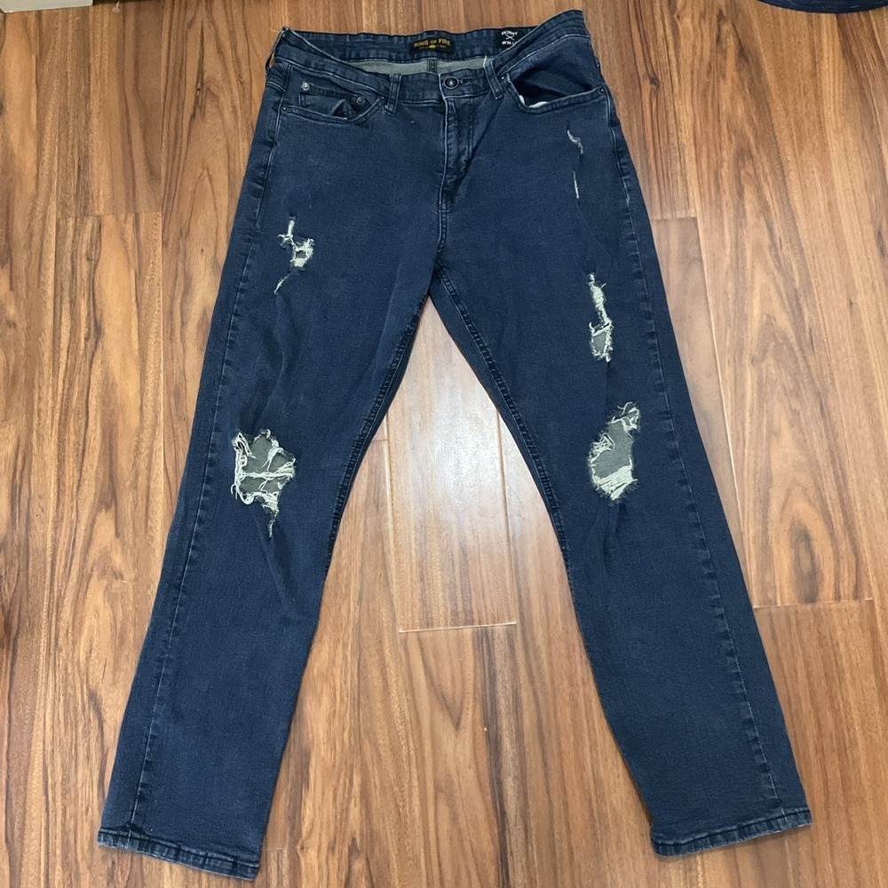 Ring of Fire Mens 36x30 Claw Skinny Dark Wash Distressed Jeans Excellent